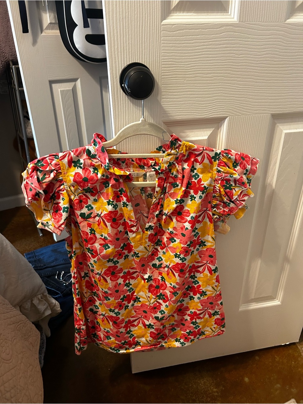 Kaktus Floral Ruffle Sleeve Blouse - Pink & Yellow